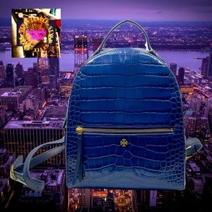 Tory Burch Blue Croc- Embossed Mini Leather Backpack 🌸❤️
